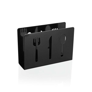 Napkin holder Versa Black Metal Ceramic Steel Iron 4,5 x 10 x 15 cm Pieces of Cutlery