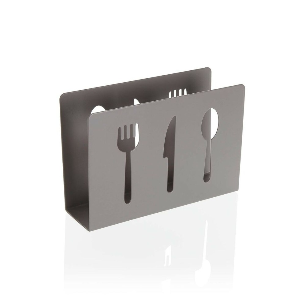 Napkin holder Versa Grey Metal Ceramic Steel Iron 4,5 x 10 x 15 cm Pieces of Cutlery