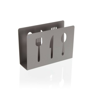 Napkin holder Versa Grey Metal Ceramic Steel Iron 4,5 x 10 x 15 cm Pieces of Cutlery