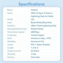 USB to Lightning Cable Vention LALBF 1 m