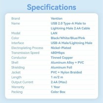 USB to Lightning Cable Vention LANSH 2 m