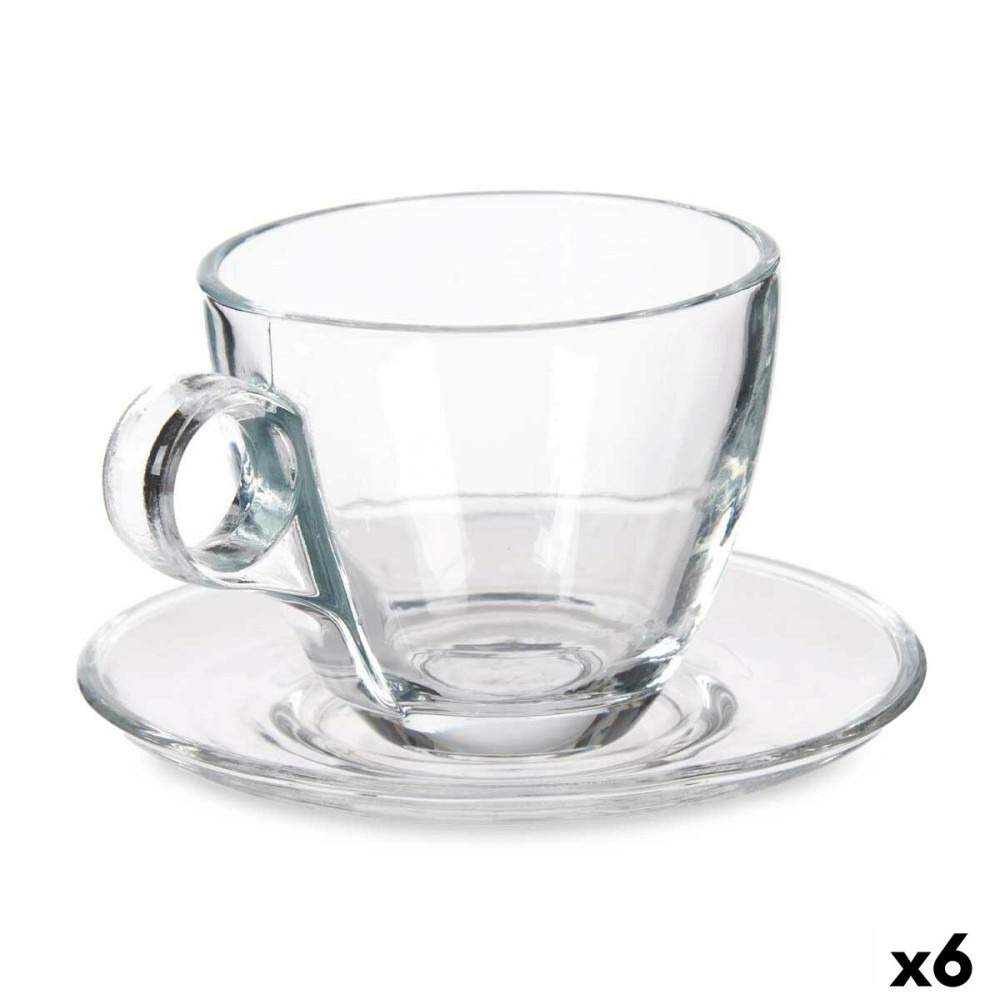 Tasse mit Untertasse Durchsichtig Glas 170 ml (6 Stück)