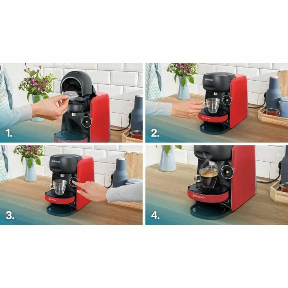 Capsule Coffee Machine BOSCH TAS163E T16 Finesse Black Red rouge 1400 W 700 ml