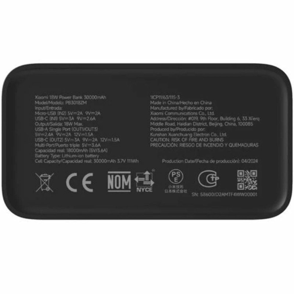 Laptopladekabel Xiaomi PB3018ZM Schwarz 30000 mAh