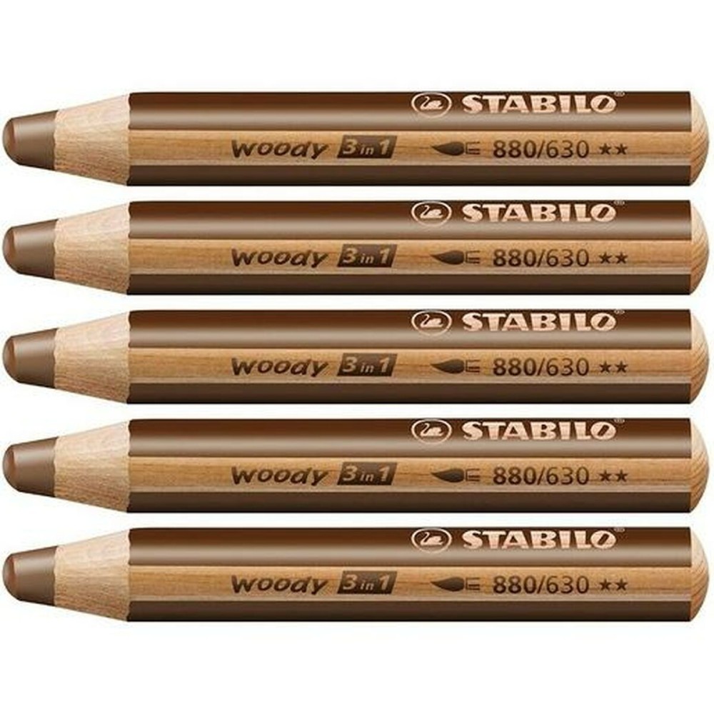 Crayons de couleur Stabilo Woody Marron 3-en-1 (5 Unités)