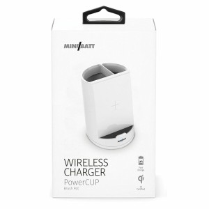 Kabelloses Ladegerät mit Handyhalterung MiniBatt PowerCUP Schreibstift Weiß
