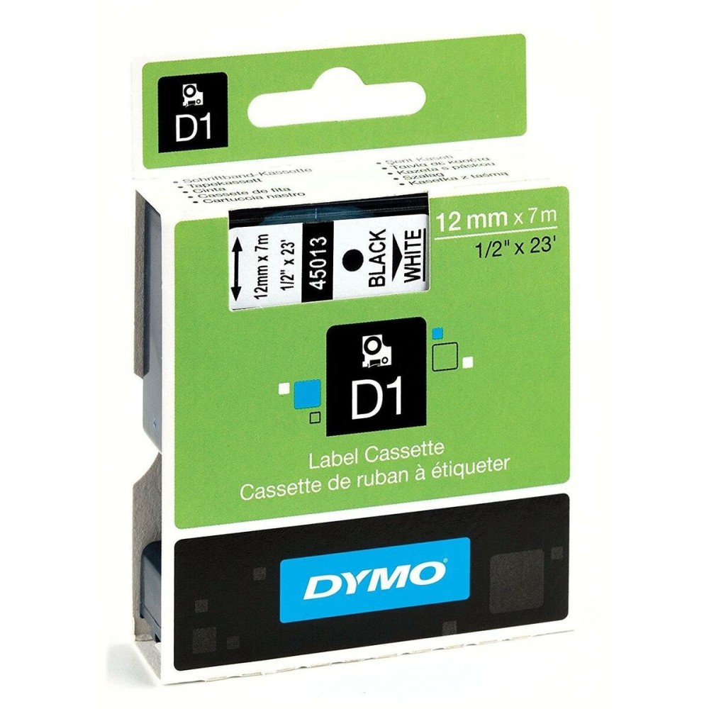 Ruban Laminé pour Etiqueteuses Dymo D1 45013 12 mm LabelManager™ Blanc Noir (5 Unités)