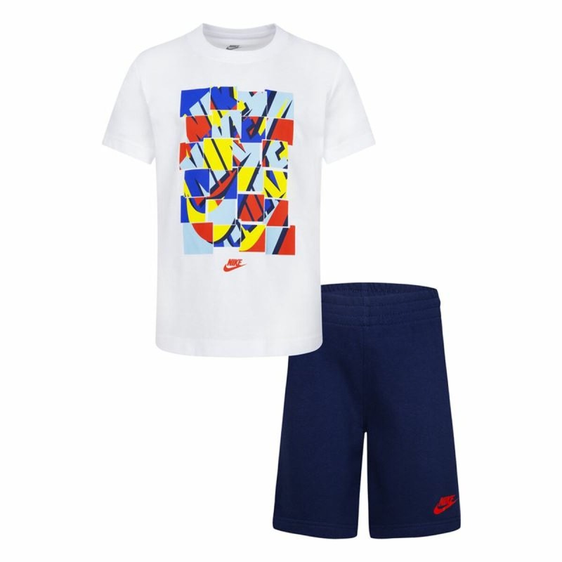 Ensemble de Sport pour Enfants Nike Nsw Add Ft Short  Bleu Blanc Multicouleur 2 Pièces