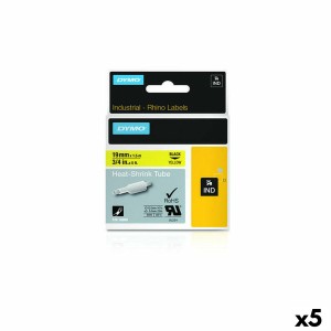 Ruban Laminé pour Etiqueteuses Dymo 19 mm x 1,5 m Noir Jaune (5 Unités)