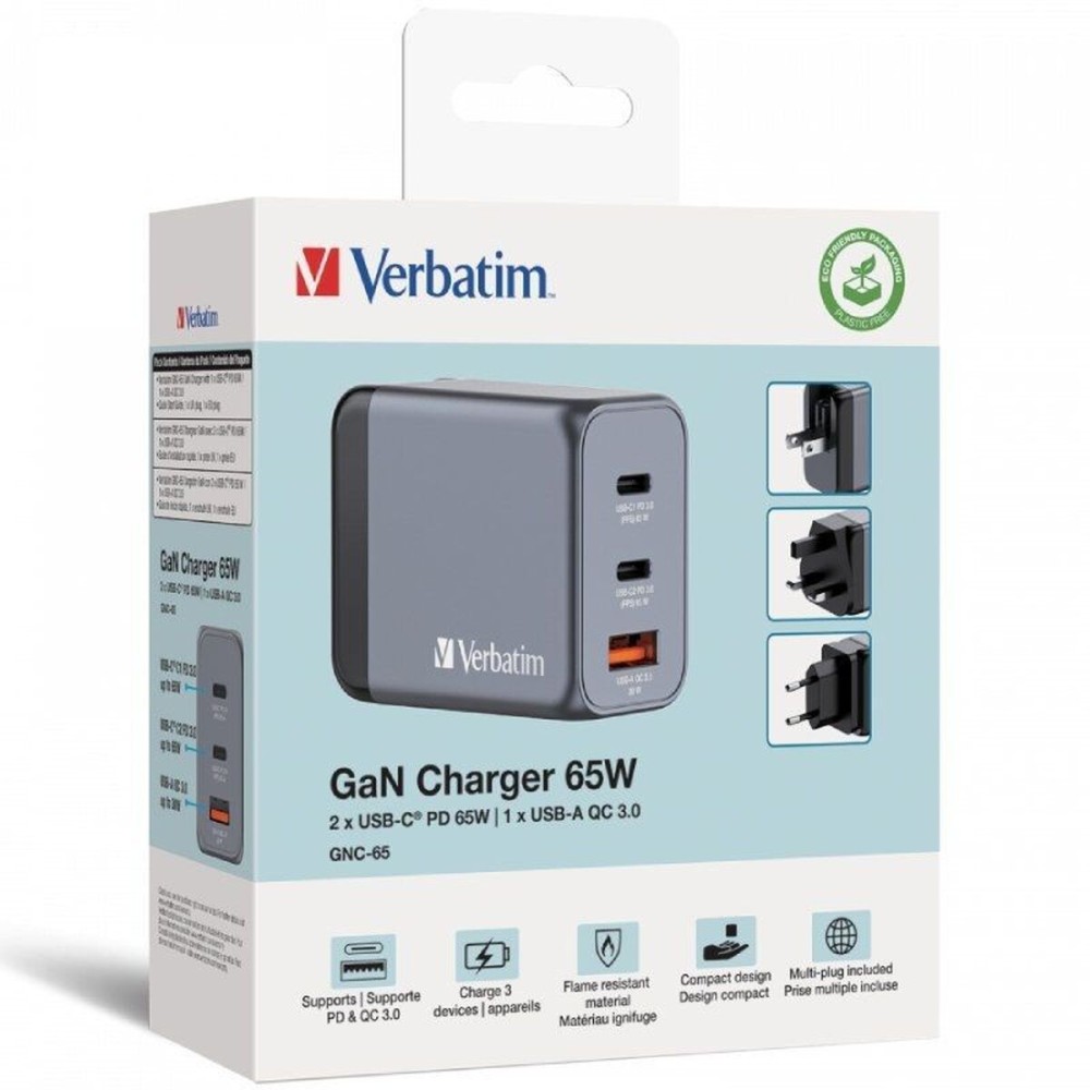 Wandladegerät Verbatim GNC-65 Schwarz 65 W Universal (10 Stück)