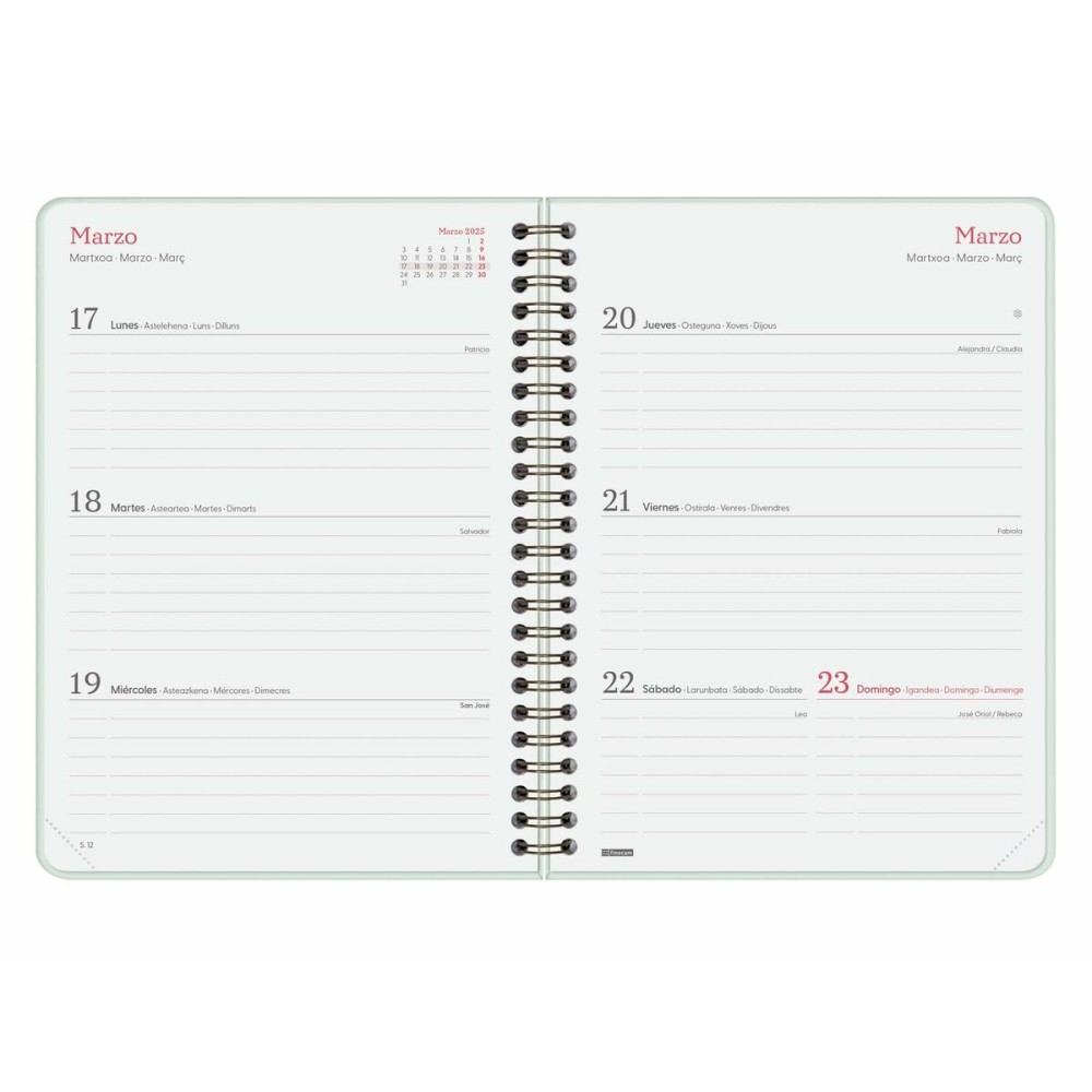 Diary Finocam ALMA Mint A5 15,5 x 21,2 cm 2025