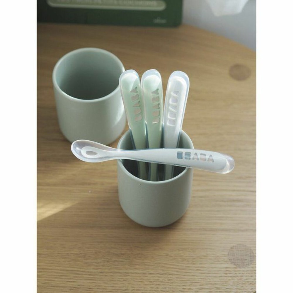 Couverts Béaba Vert Gris Silicone 4 Pièces (4 Unités)