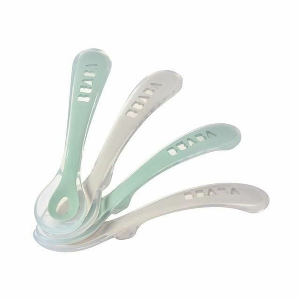 Pieces of Cutlery Béaba Green Grey Silicone 4 Pieces (4 Units)