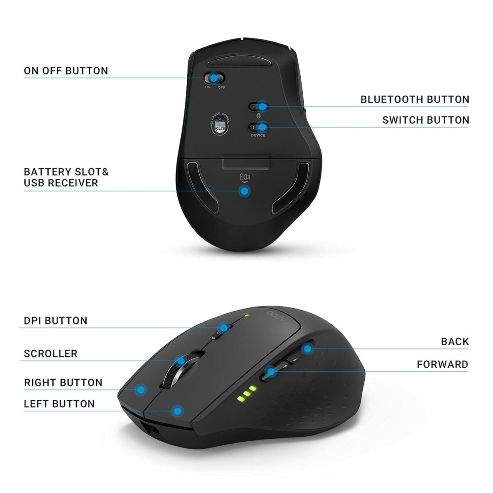 Mouse Rapoo Black Green 1600 dpi