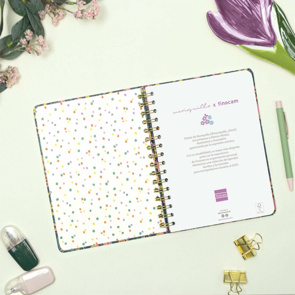 Diary Finocam Moniquilla A5 15,5 x 21,2 cm 2025 Floral
