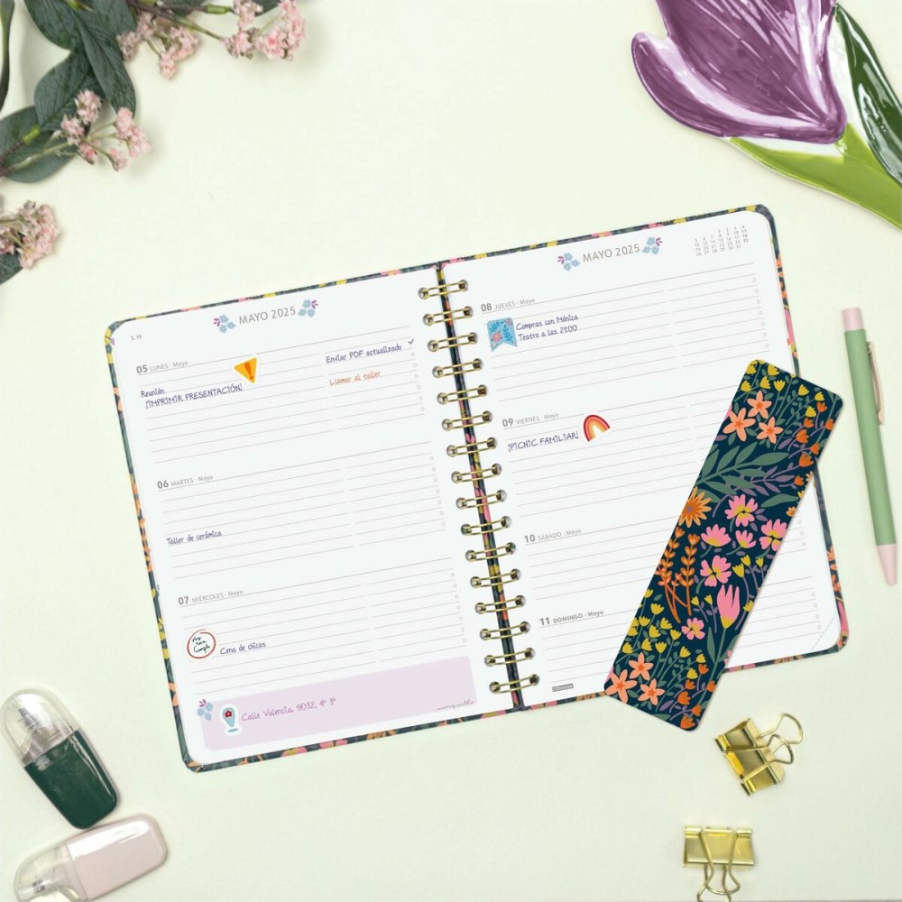 Diary Finocam Moniquilla A5 15,5 x 21,2 cm 2025 Floral