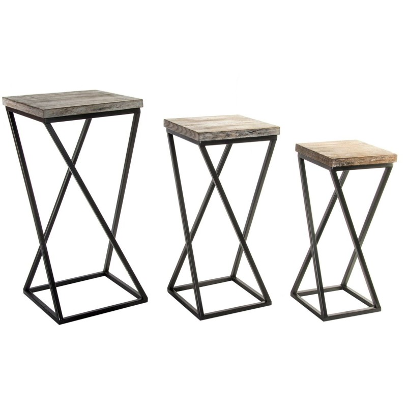 Set mit 3 Tischen Home ESPRIT Holz Metall 33 x 33 x 68 cm