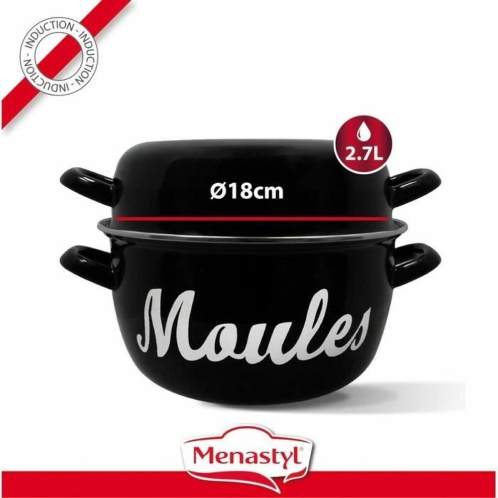 Topf Menastyl Schwarz Stahl mit Glasemaille