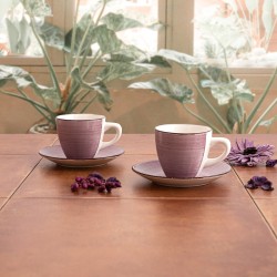 Lot de tasses avec soucoupes Quid Vita Morning Rose Céramique (4 Pièces) (6 Unités)