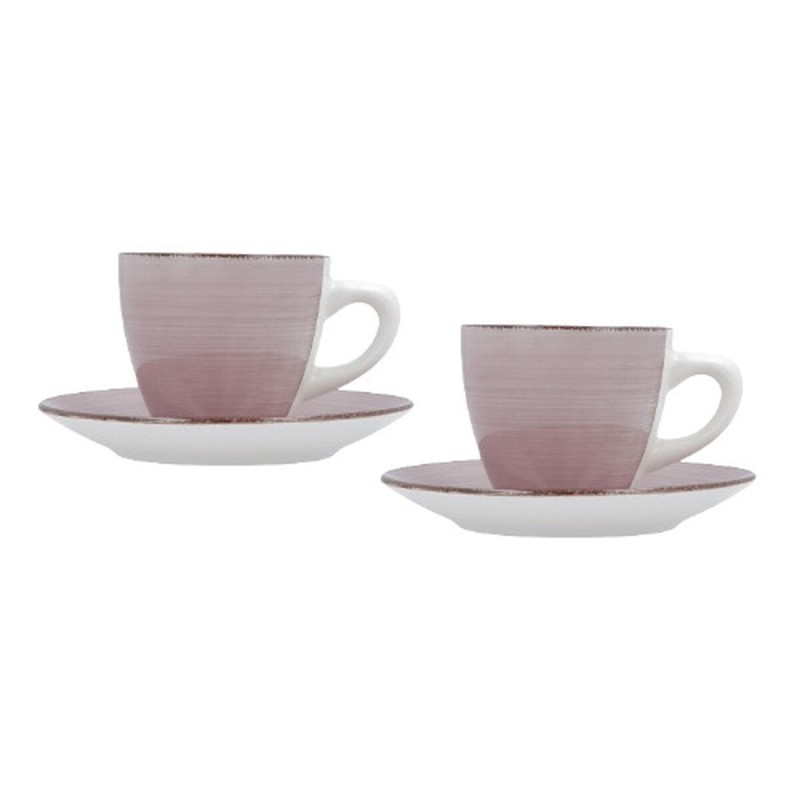 Set of Mugs with Saucers Quid Vita Morning Pink Ceramic (4 Pieces) (6 Units)