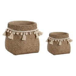 Set de pots de fleurs Home ESPRIT Marron Clair Ciment Tropical 30 x 29 x 25 cm