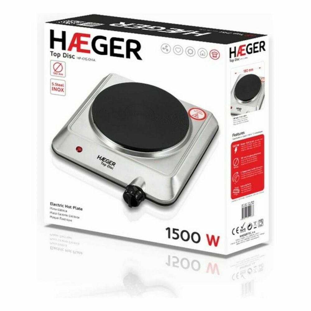 Elektrische Heizplatte Haeger HP-01S.014A Edelstahl 1 Kocher Schwarz Silberfarben 1500W
