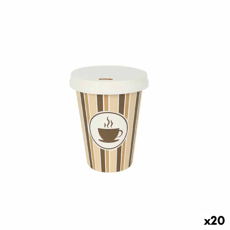 Set de Verres Algon Avec couvercle Produits à usage unique Café Carton 8 Pièces 220 ml (20 Unités)