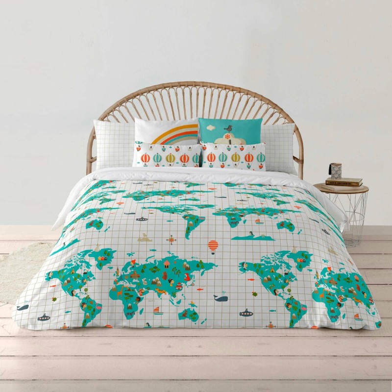 Housse de Couette Kids&Cotton Mapamundi Multicouleur 200 x 200 cm Mappemonde