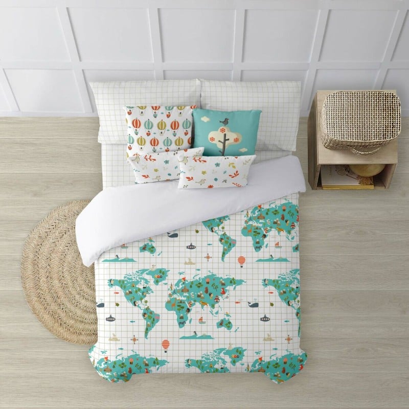 Housse de Couette Kids&Cotton Mapamundi Multicouleur 200 x 200 cm Mappemonde