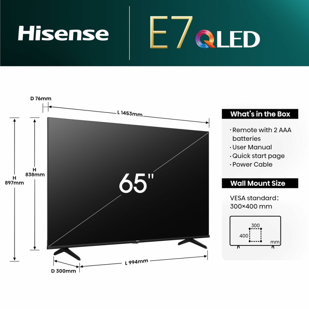 TV intelligente Hisense 65E7NQ 65" 4K Ultra HD LED HDR QLED