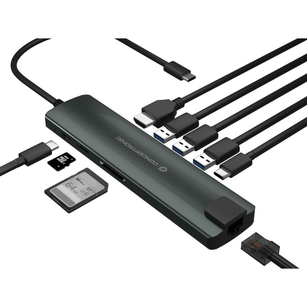 Hub USB Conceptronic 110515507101 Aluminium Gris 9 en 1