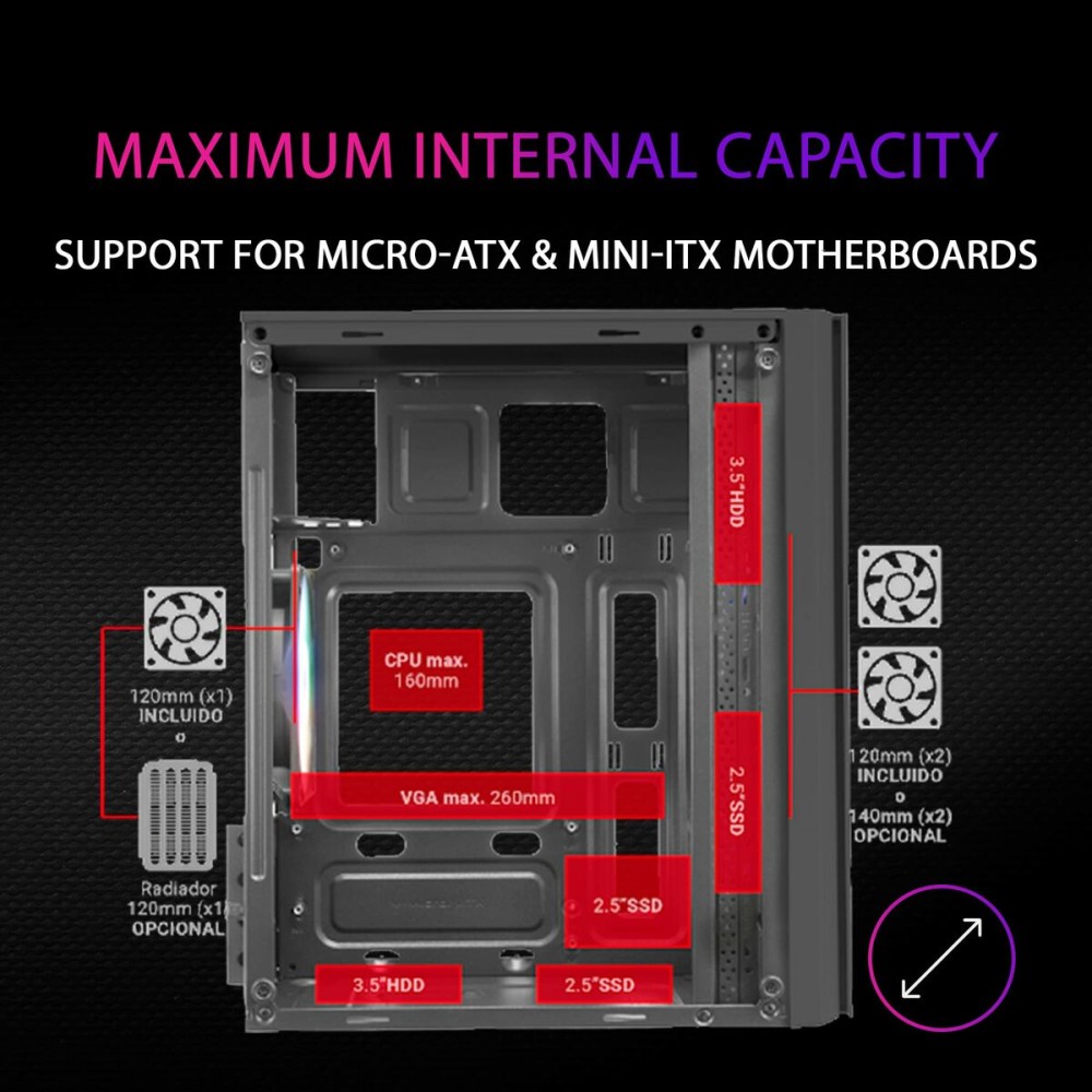 ATX Semi-Tower Gehäuse Mars Gaming MC300 Schwarz LED RGB RGB mATX