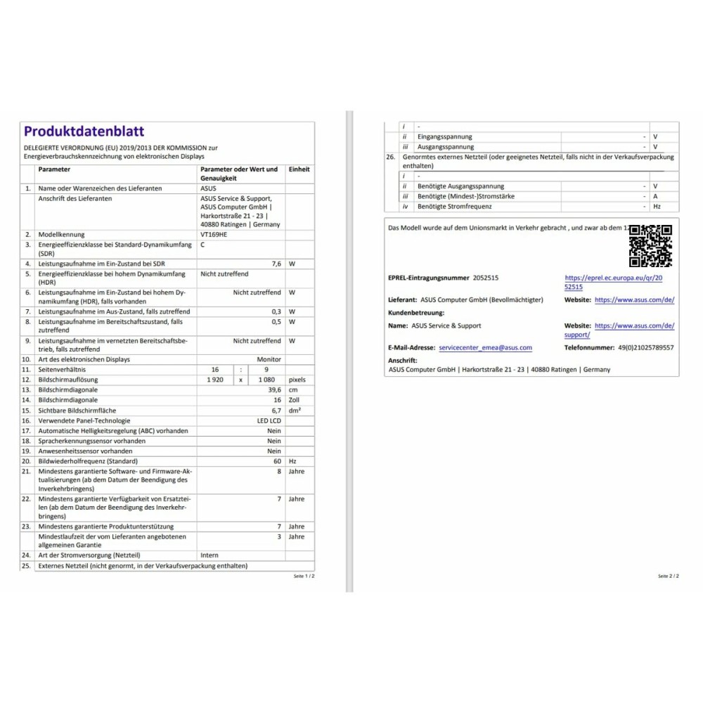 Écran Asus 90LM09V1-B01170 15,6" 16"