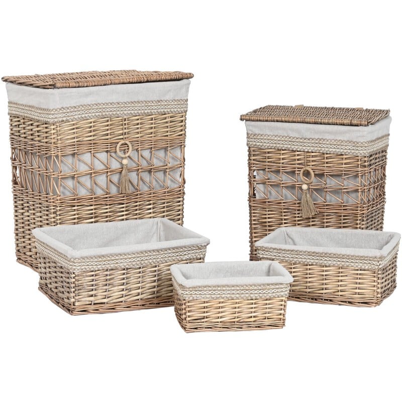 Panier à linge Home ESPRIT Beige Naturel osier Shabby Chic 47 x 35 x 55 cm 5 Pièces