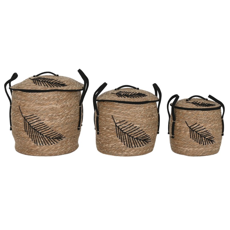 Set de basket Home ESPRIT Noir Naturel Boho 42 x 42 x 50 cm (3 Pièces)