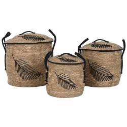 Set de basket Home ESPRIT Noir Naturel Boho 42 x 42 x 50 cm (3 Pièces)