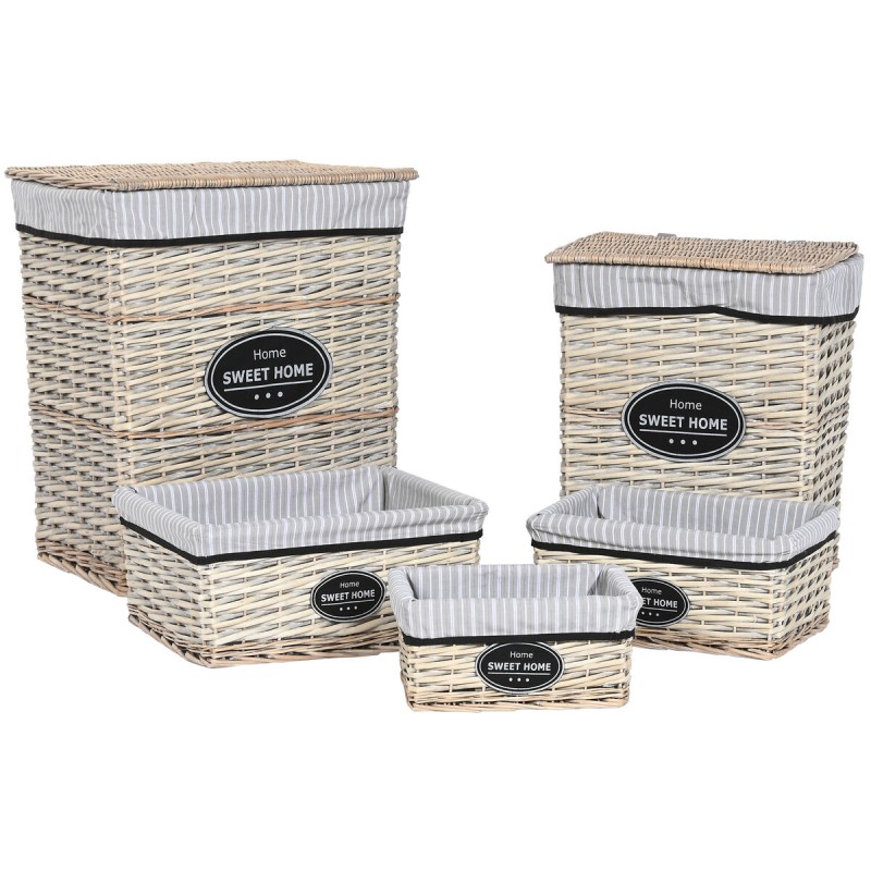 Panier à linge Home ESPRIT Blanc Marron Noir Gris Naturel osier Shabby Chic 47 x 35 x 55 cm 5 Pièces