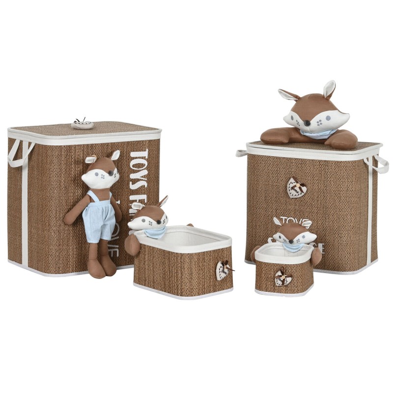 Laundry basket Home ESPRIT Blue Brown Natural Children's 44 x 44 x 45 cm 4 Pieces