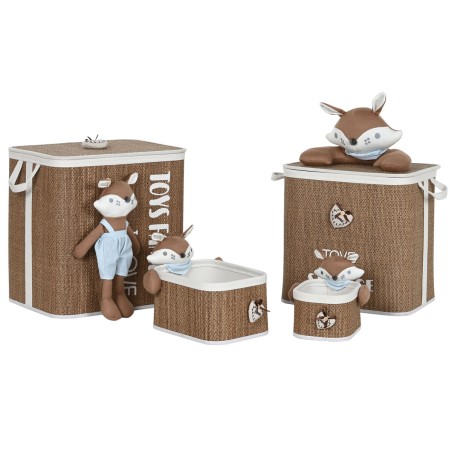 Laundry basket Home ESPRIT Blue Brown Natural Children's 44 x 44 x 45 cm 4 Pieces