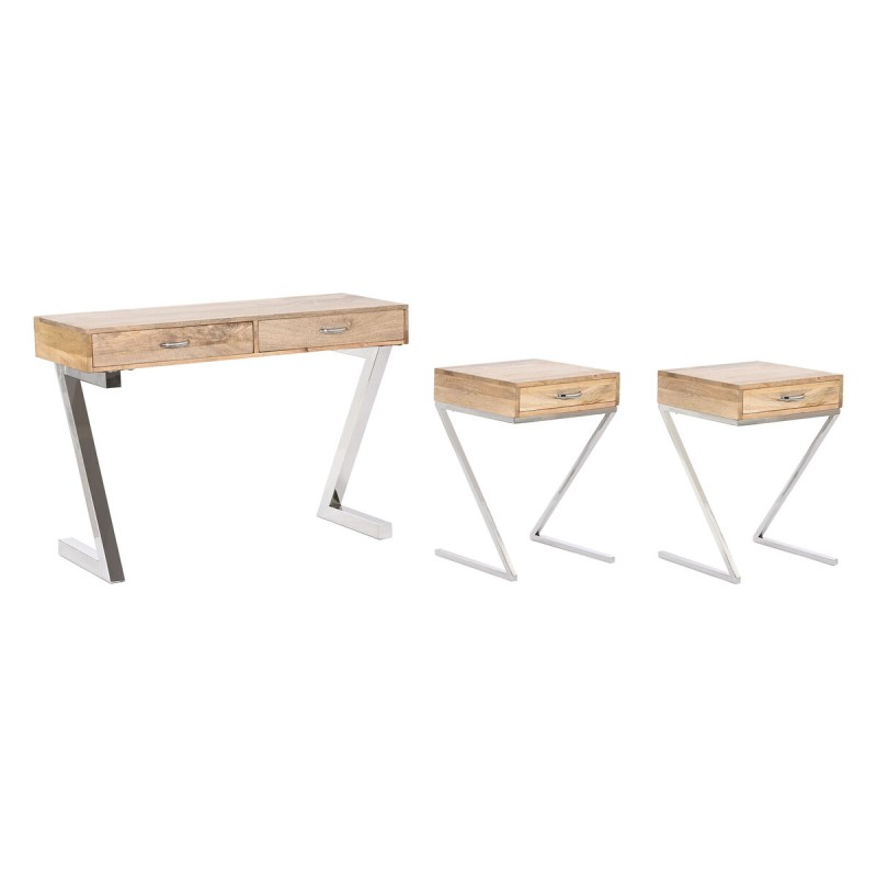 Möbel-Set-Set Home ESPRIT Braun Silberfarben Stahl Mango-Holz 110 x 40 x 76 cm (3 Stücke)