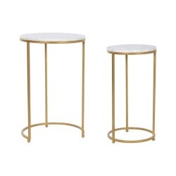 Satz mit 2 Tischen Home ESPRIT Gold Metall Marmor 40 x 40 x 64 cm