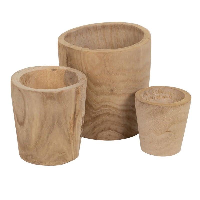 Set of Planters Natural Paolownia wood 32 x 32 x 32 cm (3 Units)