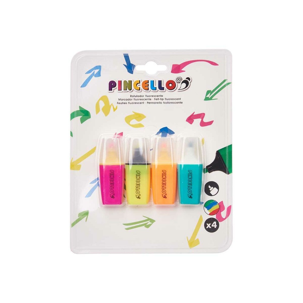 Fluorescent Marker Set Pincello 495 Yellow Green Multicolour Orange Pink (12 Units)