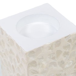 Candleholder Beige Mother of pearl MDF Wood 10,5 x 10,5 x 16 cm