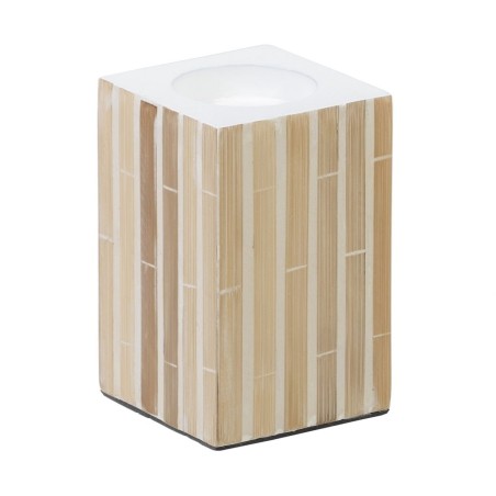 Kerzenschale Beige Bambus Holz MDF 10,5 x 10,5 x 16 cm