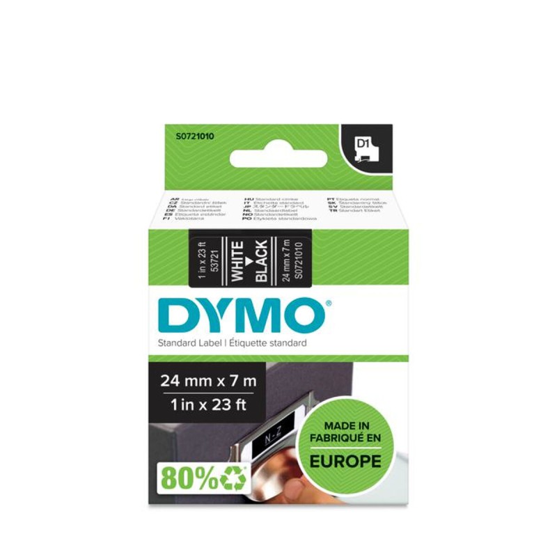 Ruban Laminé pour Etiqueteuses Dymo D1 53721 24 mm LabelManager™ Blanc Noir (5 Unités)