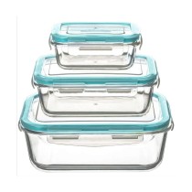 Ensemble de 3 Boîtes à Lunch 5five Simply Smart Bleu Transparent Verre 300 ml 690 ml 1000 L 800 g