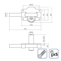 Safety lock EDM 85192 Black nickel 83 x 170 mm Ø26 mm