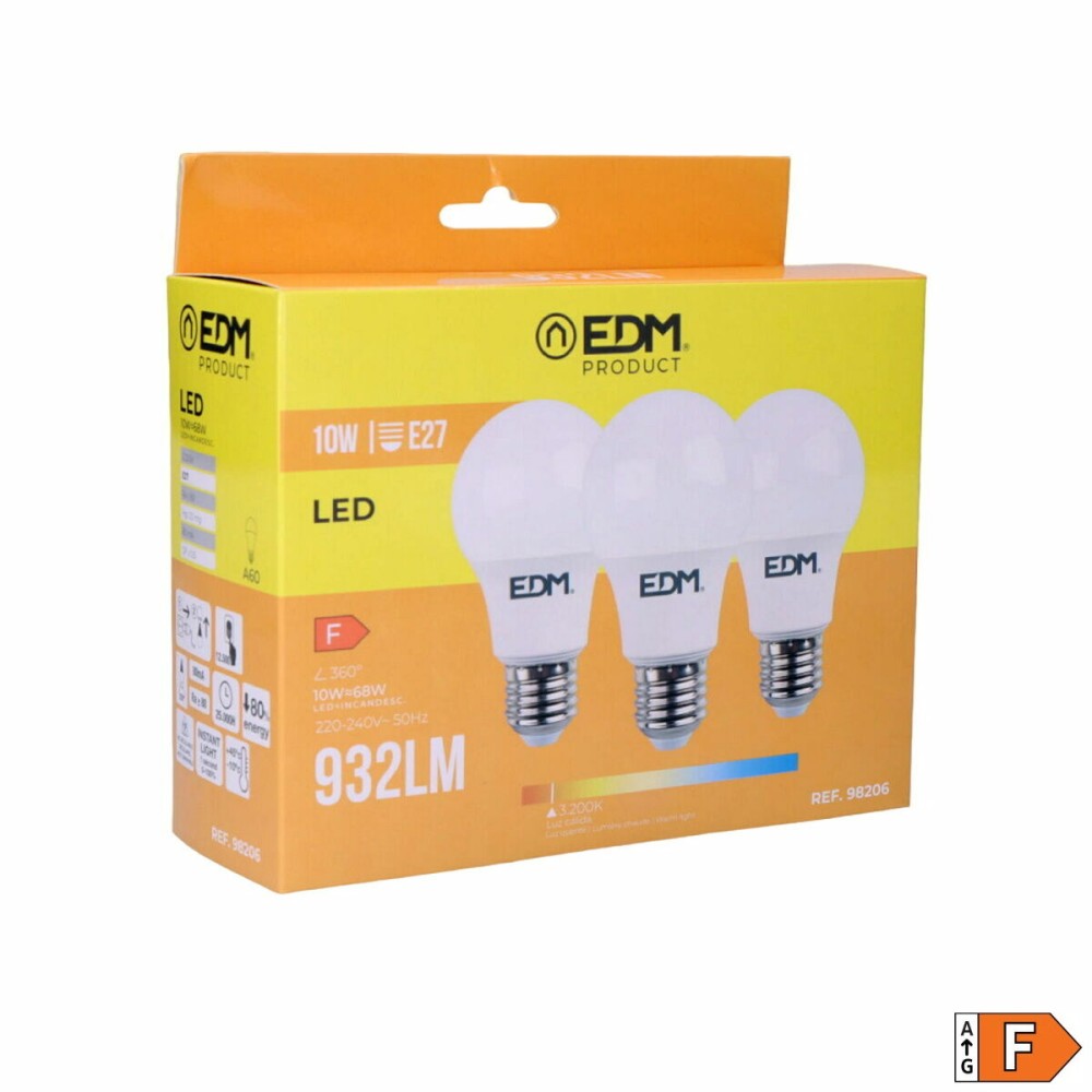 Pack de 3 ampoules LED EDM 98206 F 60 W 10 W 68 W E27 810 Lm 932 Lm Ø 6 x 10,8 cm (3200 K)