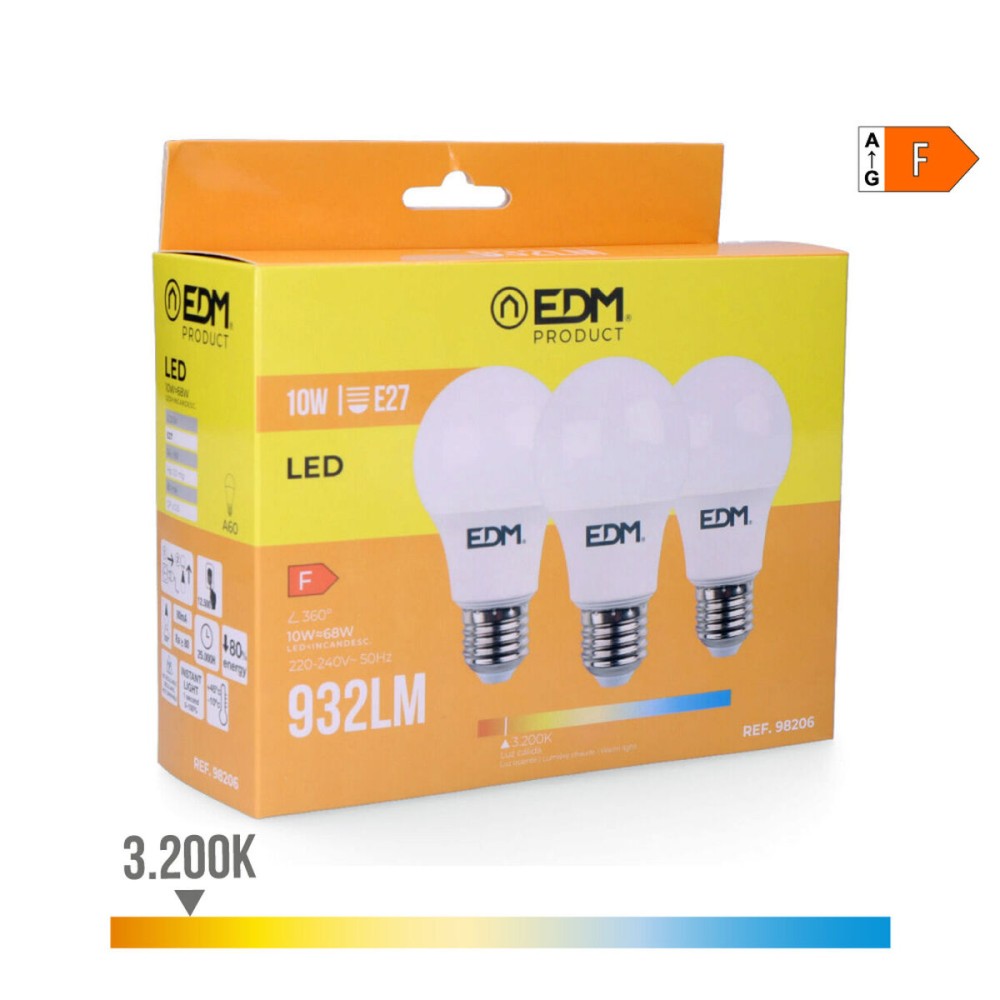 Pack de 3 ampoules LED EDM 98206 F 60 W 10 W 68 W E27 810 Lm 932 Lm Ø 6 x 10,8 cm (3200 K)